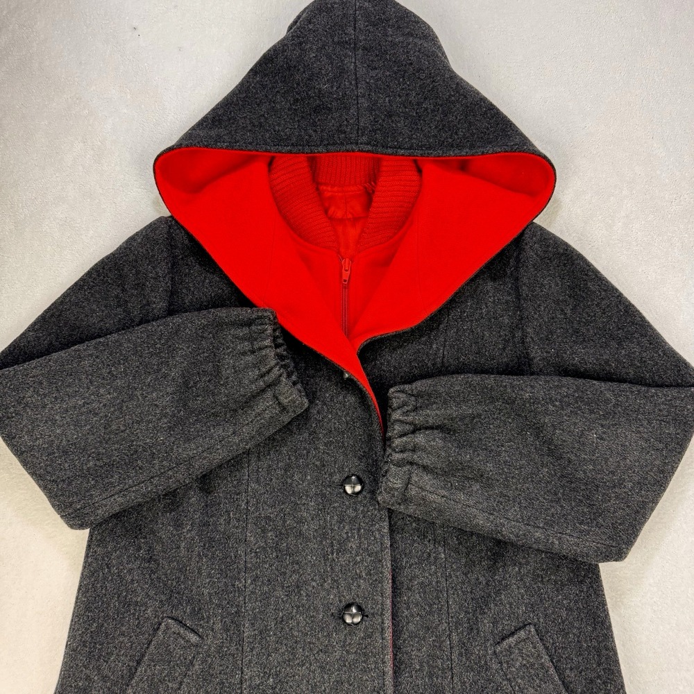 Authentic Mackintosh Vest Jacket Women's 6 Gray Red Hooded Pea Coat 100%‎ Wool